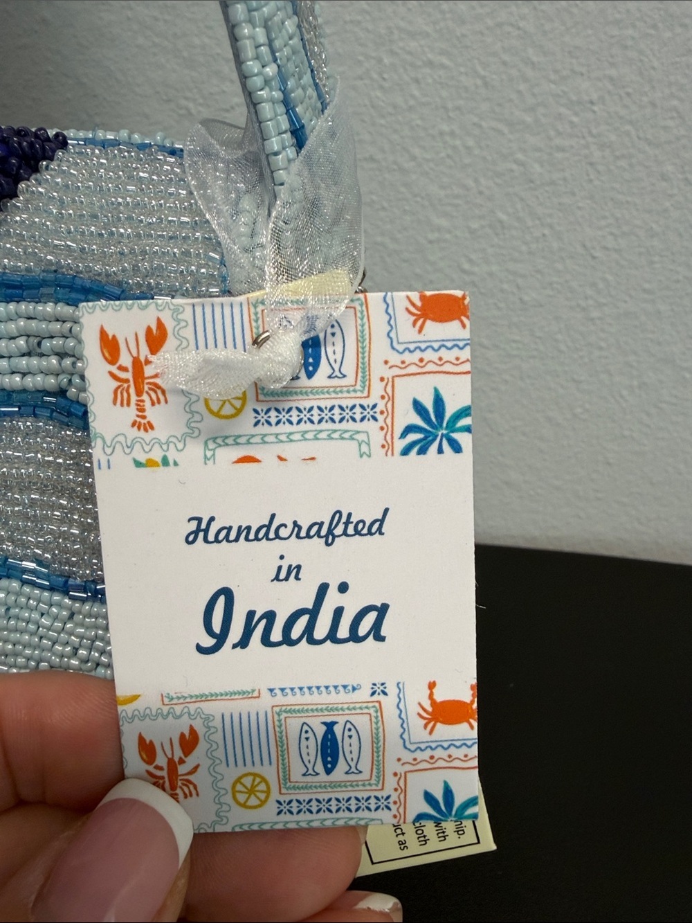 Handcrafted In India | Beaded Whale / Crab Ocean Motif w/ Matching Bag Charm - Picture 2 of 14